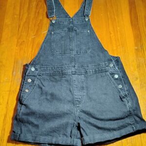 Old Navy Black Denim Overalls Medium Womens Button Front Jumper Shorts shortalls